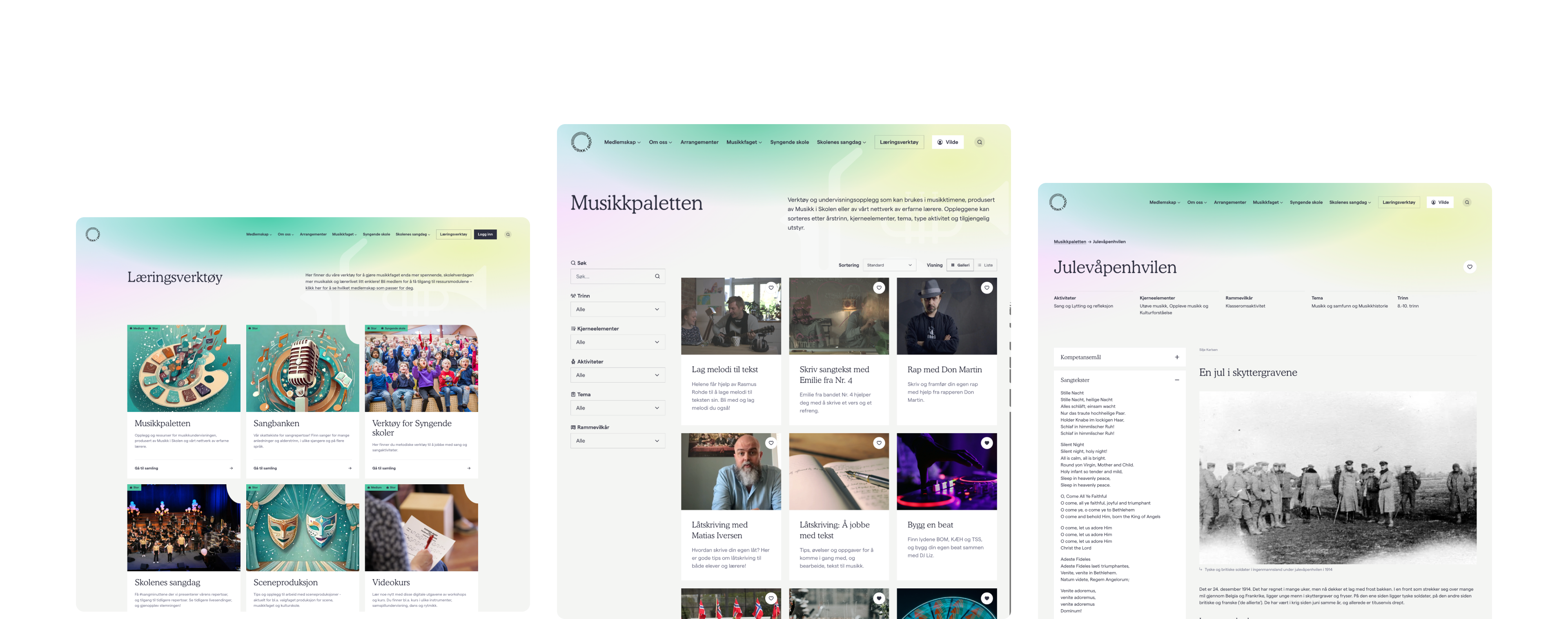 three computer screens with one that says ' musikpaletten ' on it