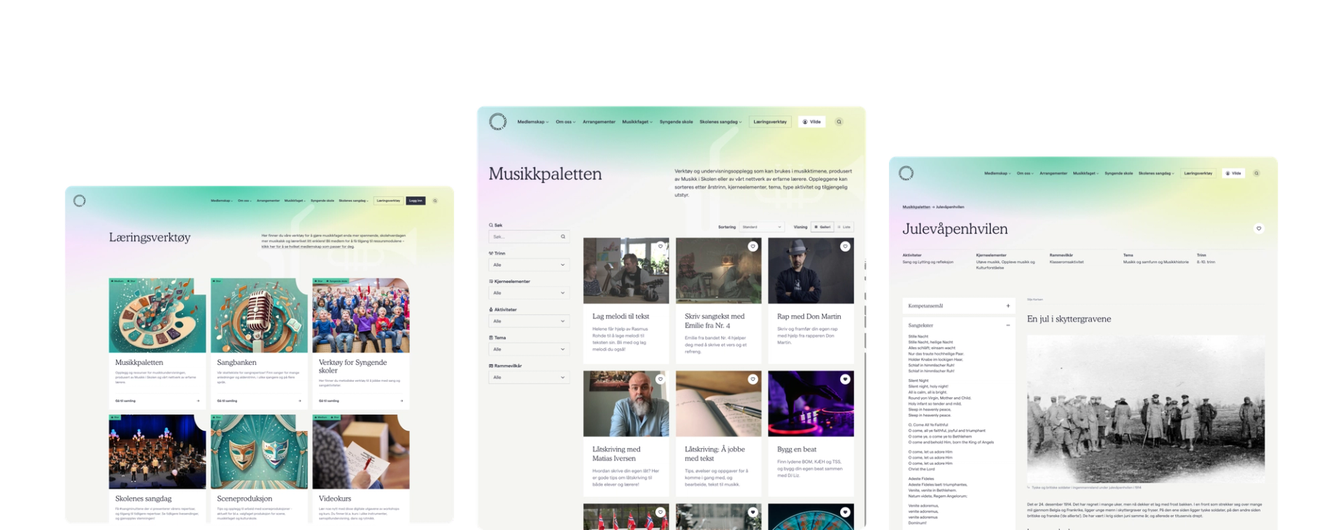 three computer screens with one that says ' musikpaletten ' on it