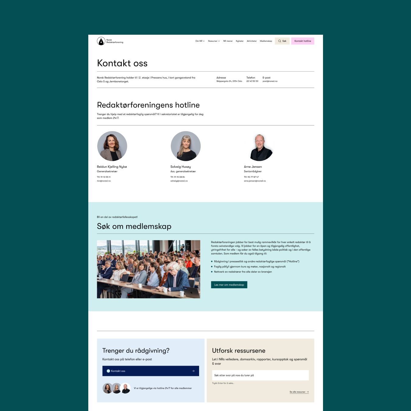 a screenshot of a website that says kontakt oss