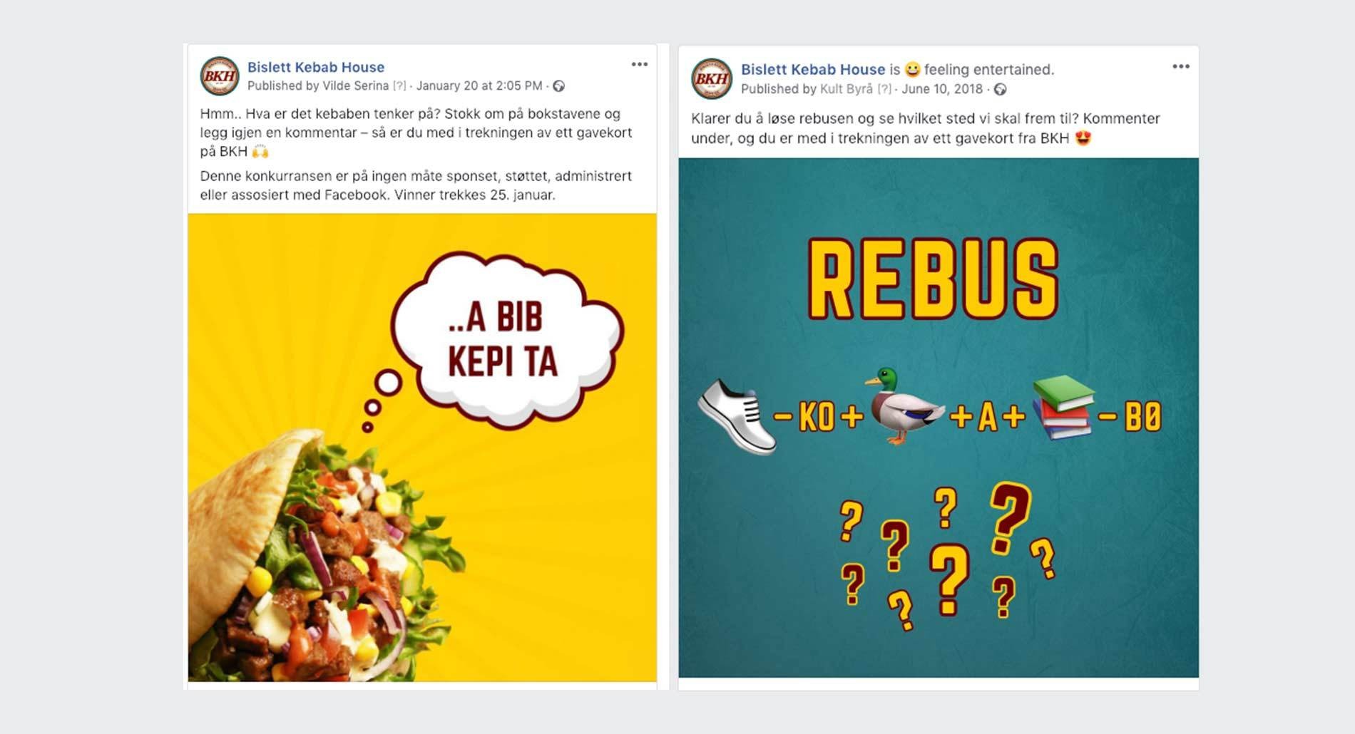 Facebookpost fra Bislett Kebab House med rebus-konkurranse