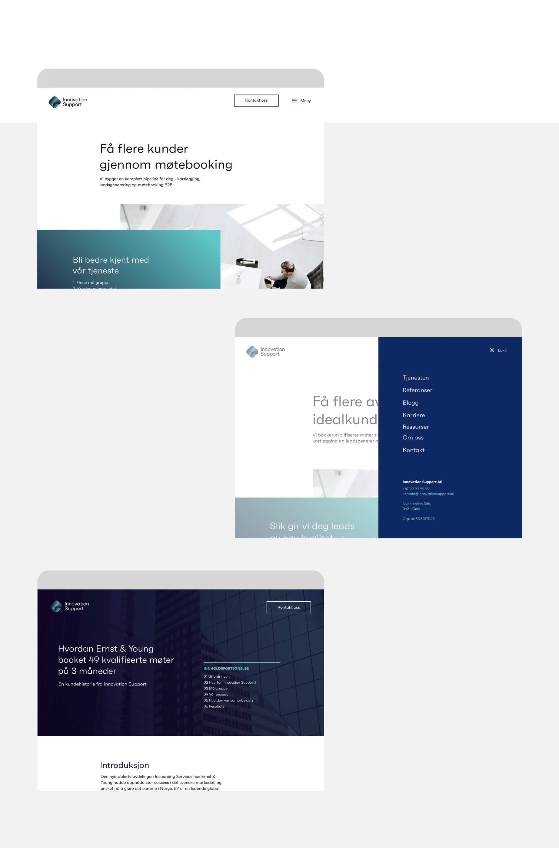 Screenshots fra nettsiden til Innovation Support