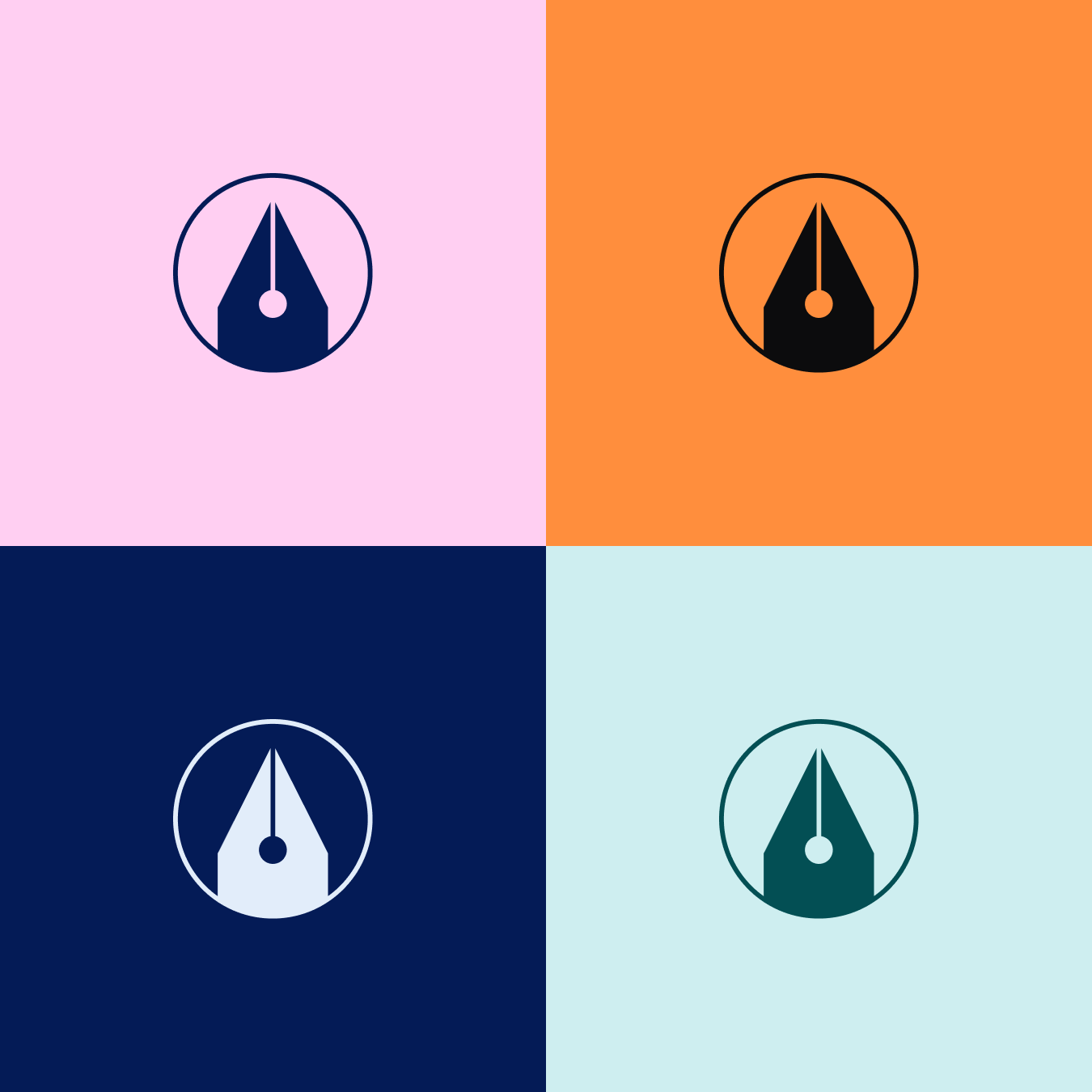 four different colored backgrounds with a pen in a circle