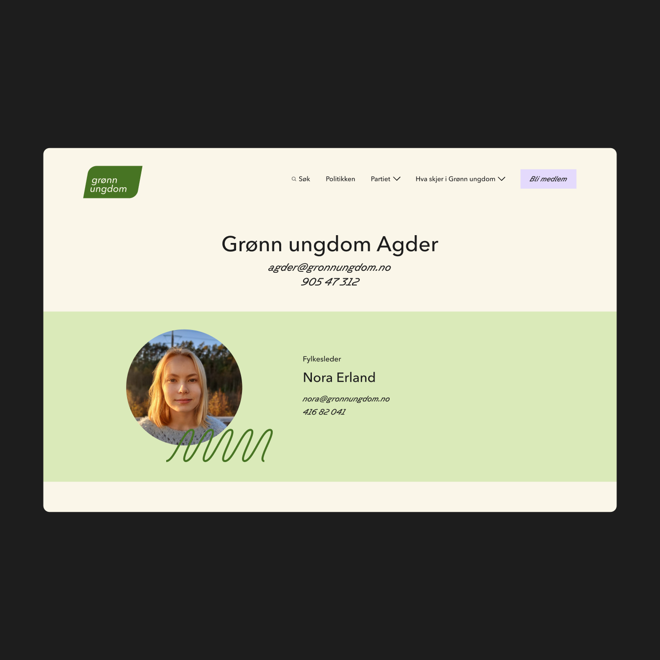 Skjermbilde av Grønn Ungdom Agder