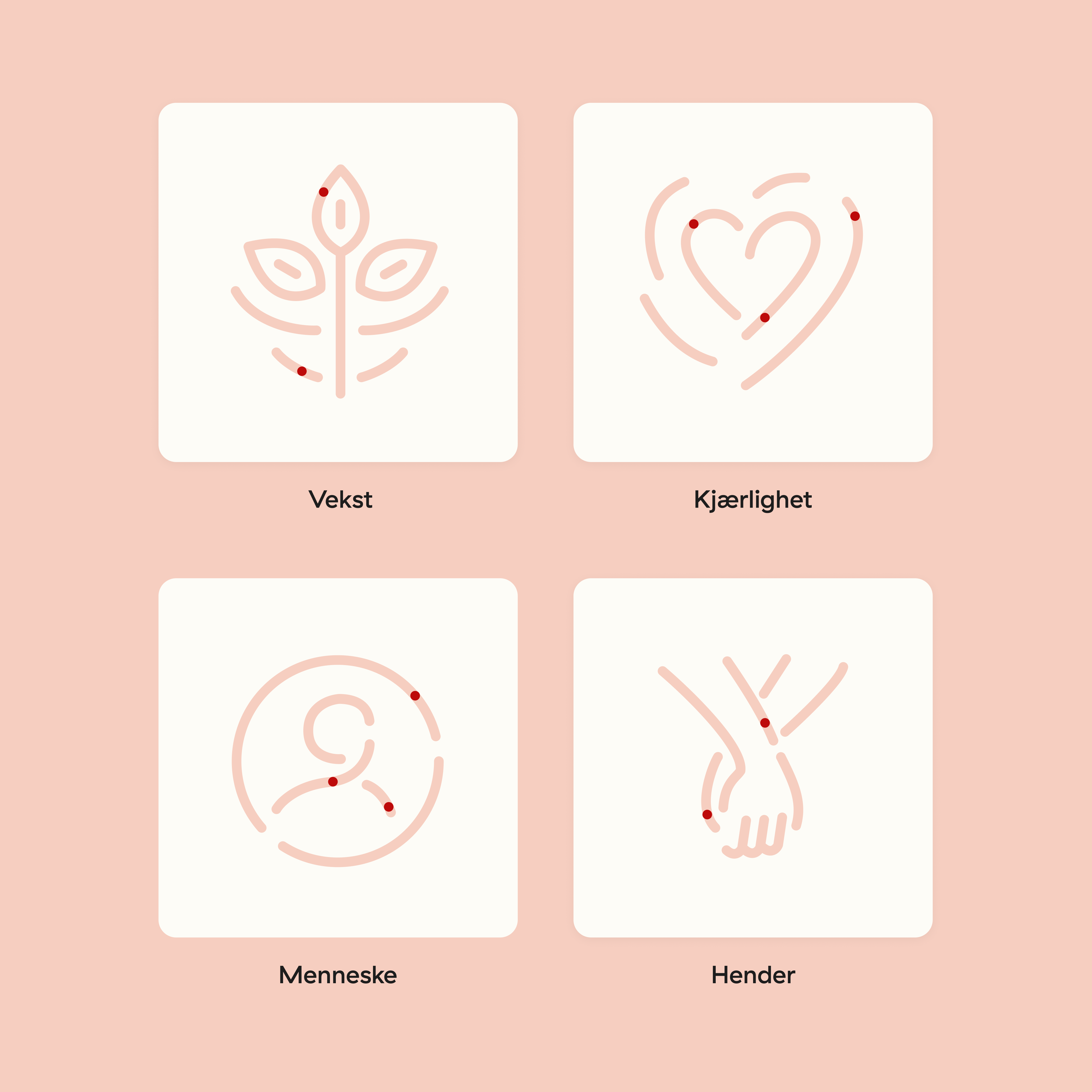 a set of four icons including a plant a heart and a hand
