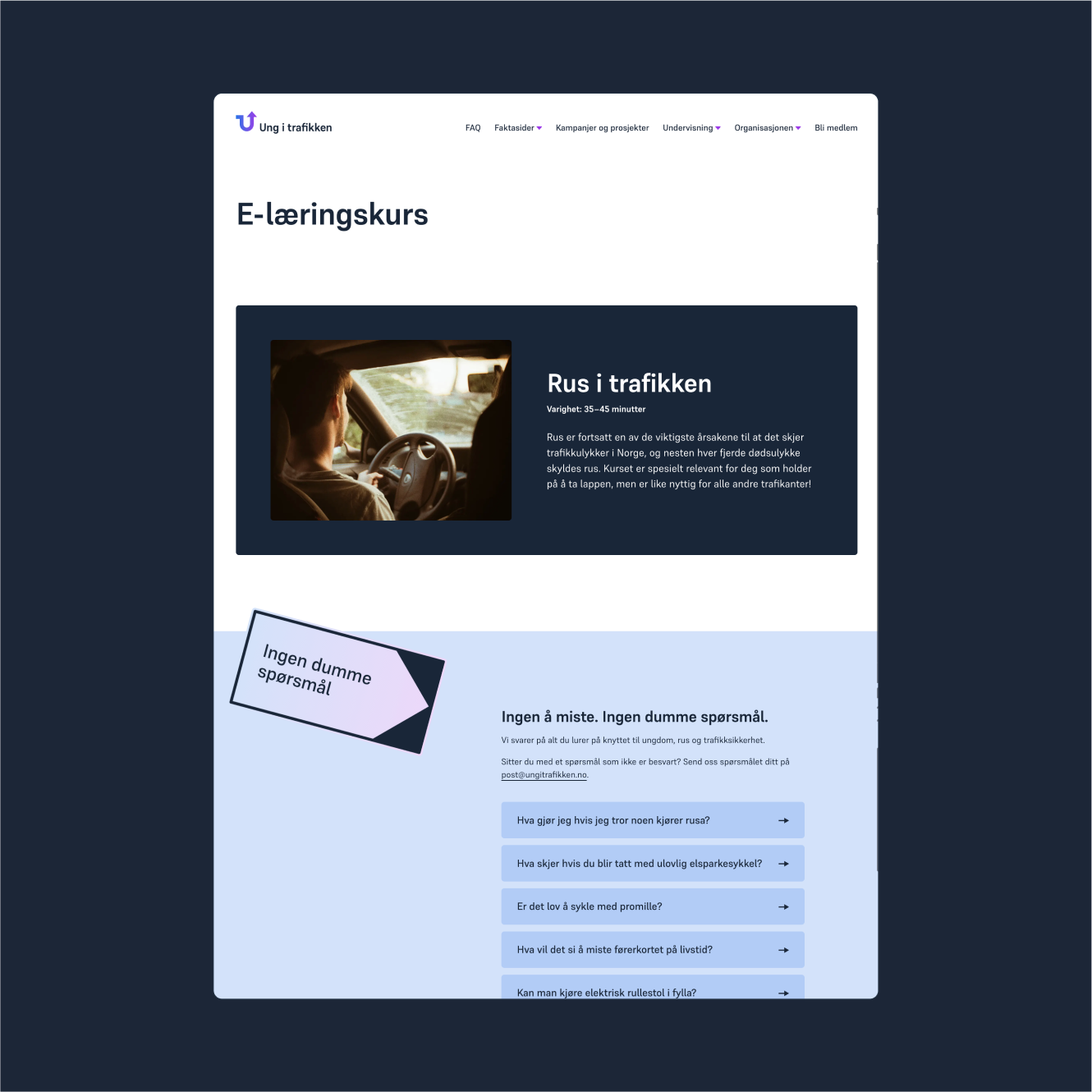 a screenshot of a web page that says rus i trafikken