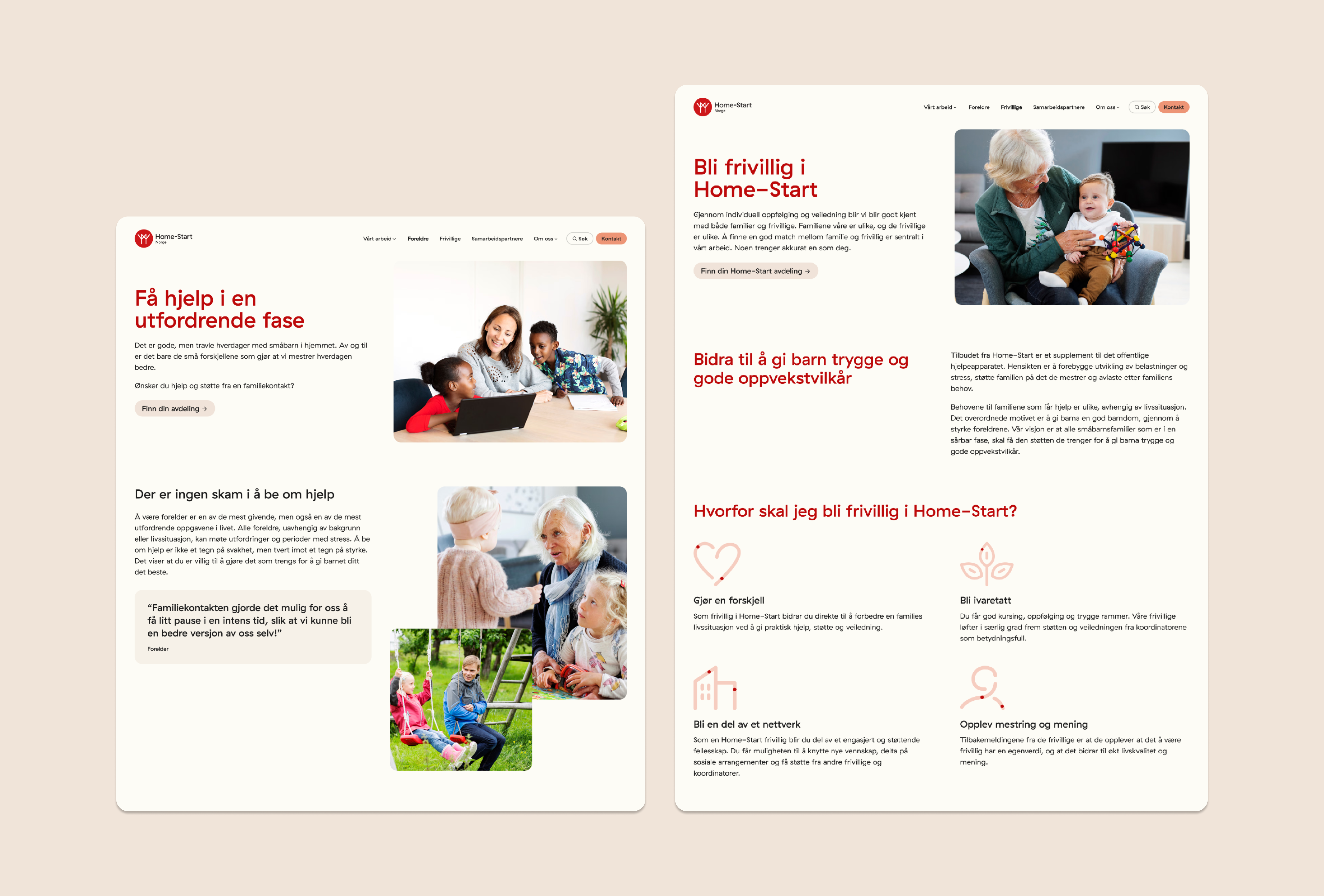 a screenshot of a web page for home-start