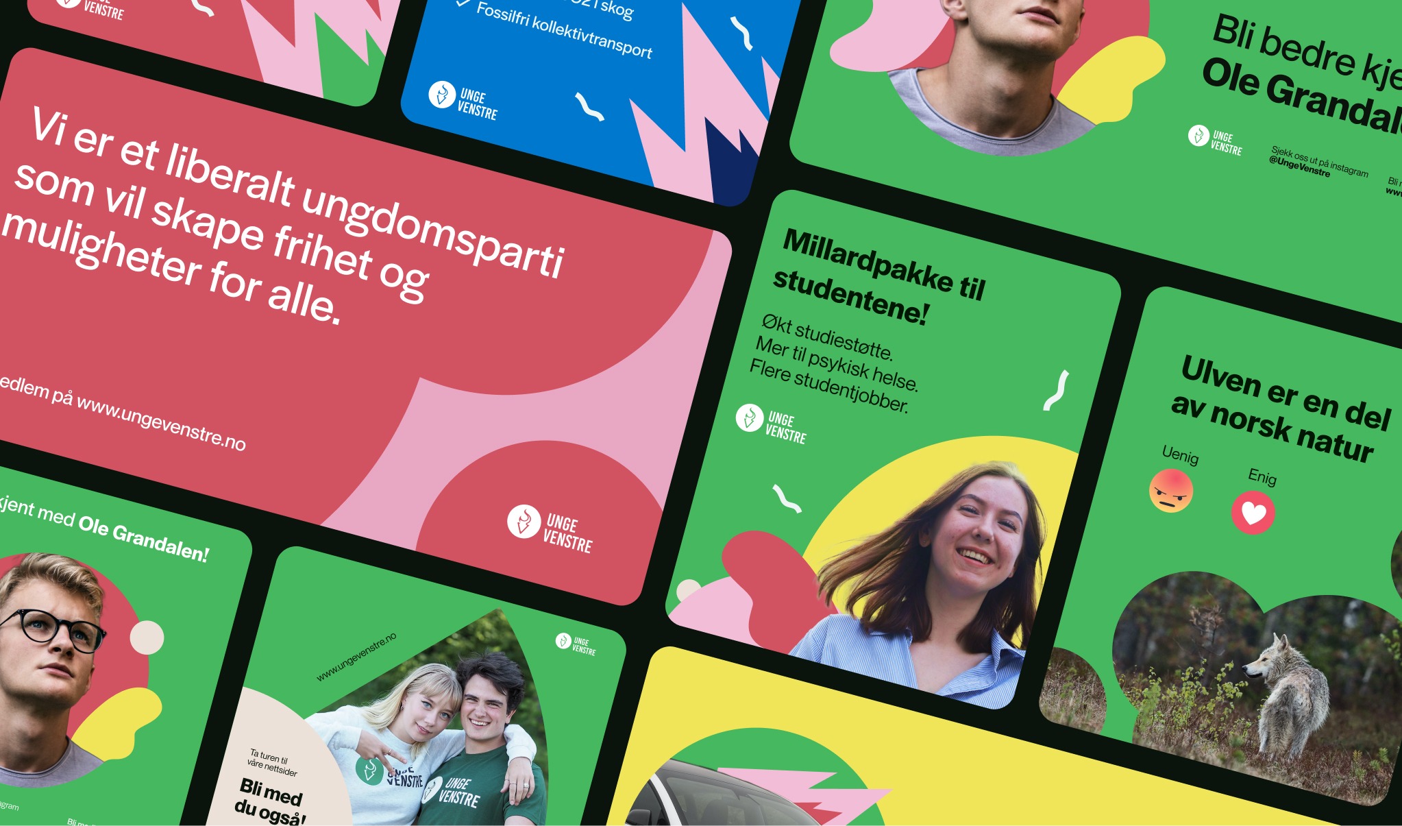 Utdrag av sosiale medier postene til Unge Venstre. Grafikk.