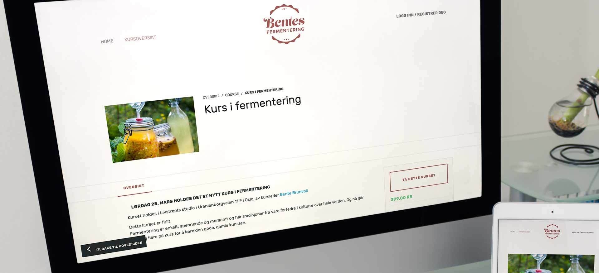 Screenshot av nettsiden til Bentes Fermentering