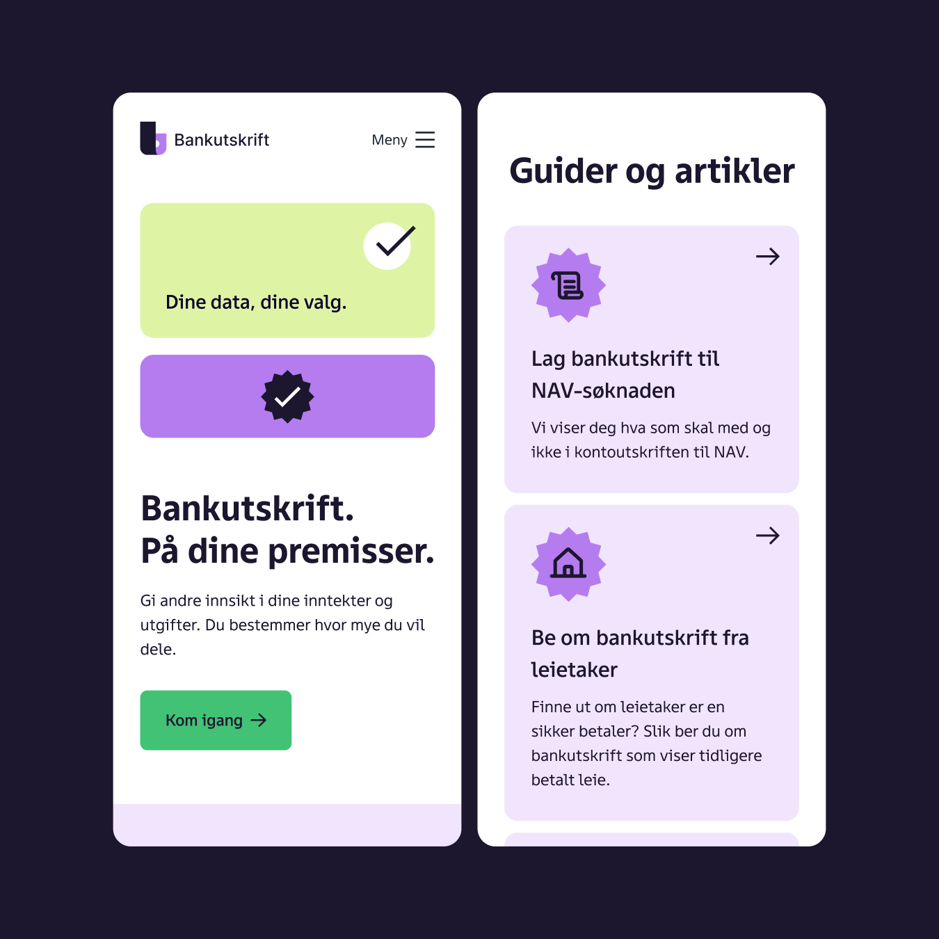 Skjermbilder av Bankutskrifts nettside