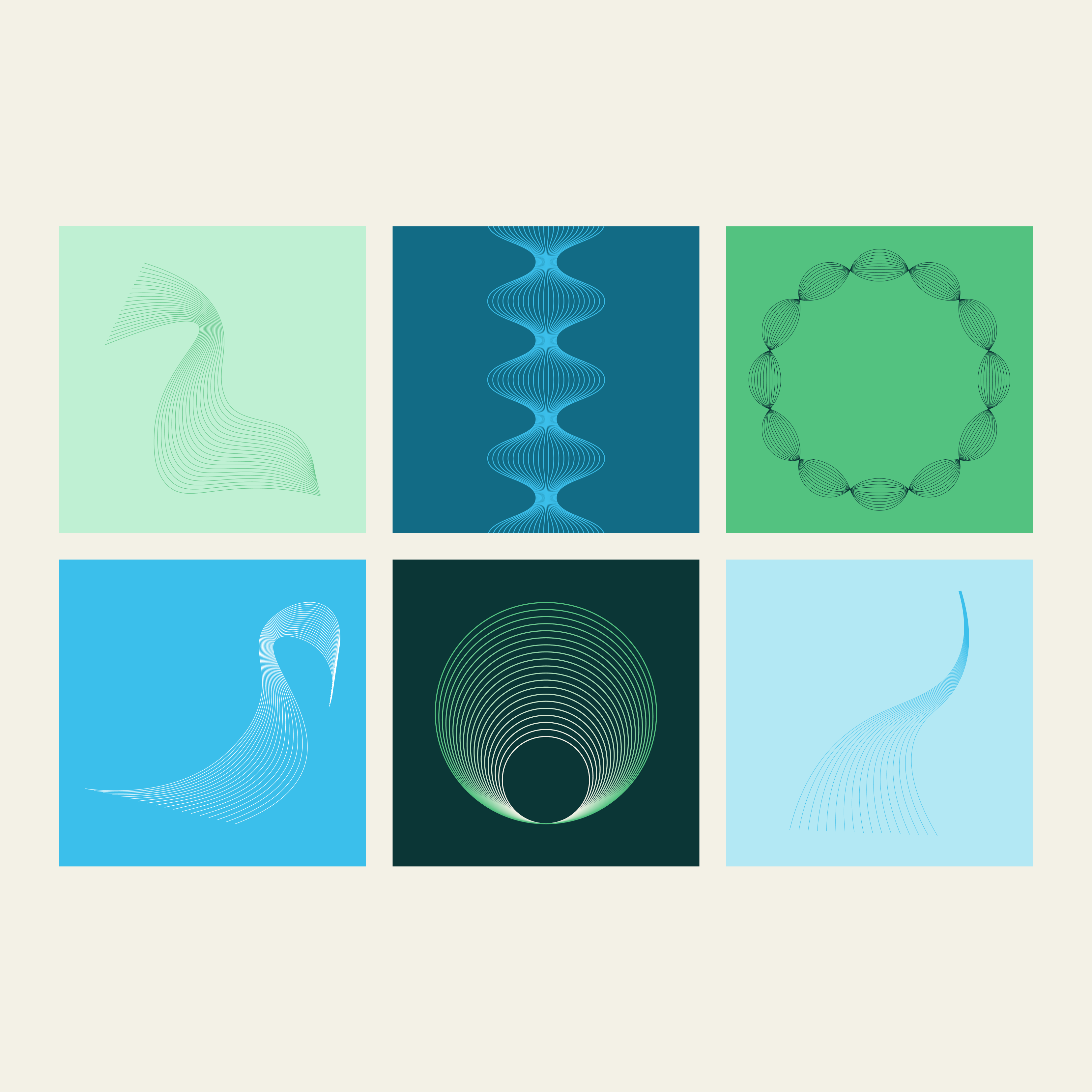 a set of six squares with different patterns on them