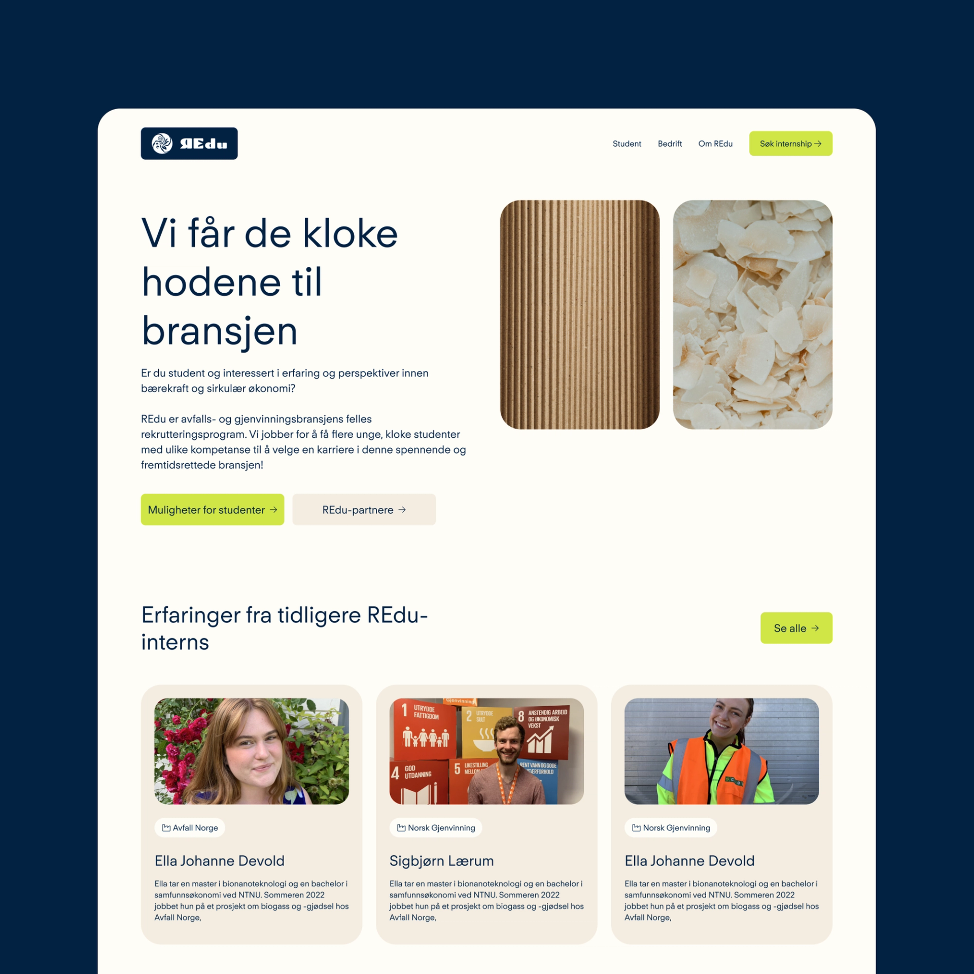 a website for redu-interns has a blue background