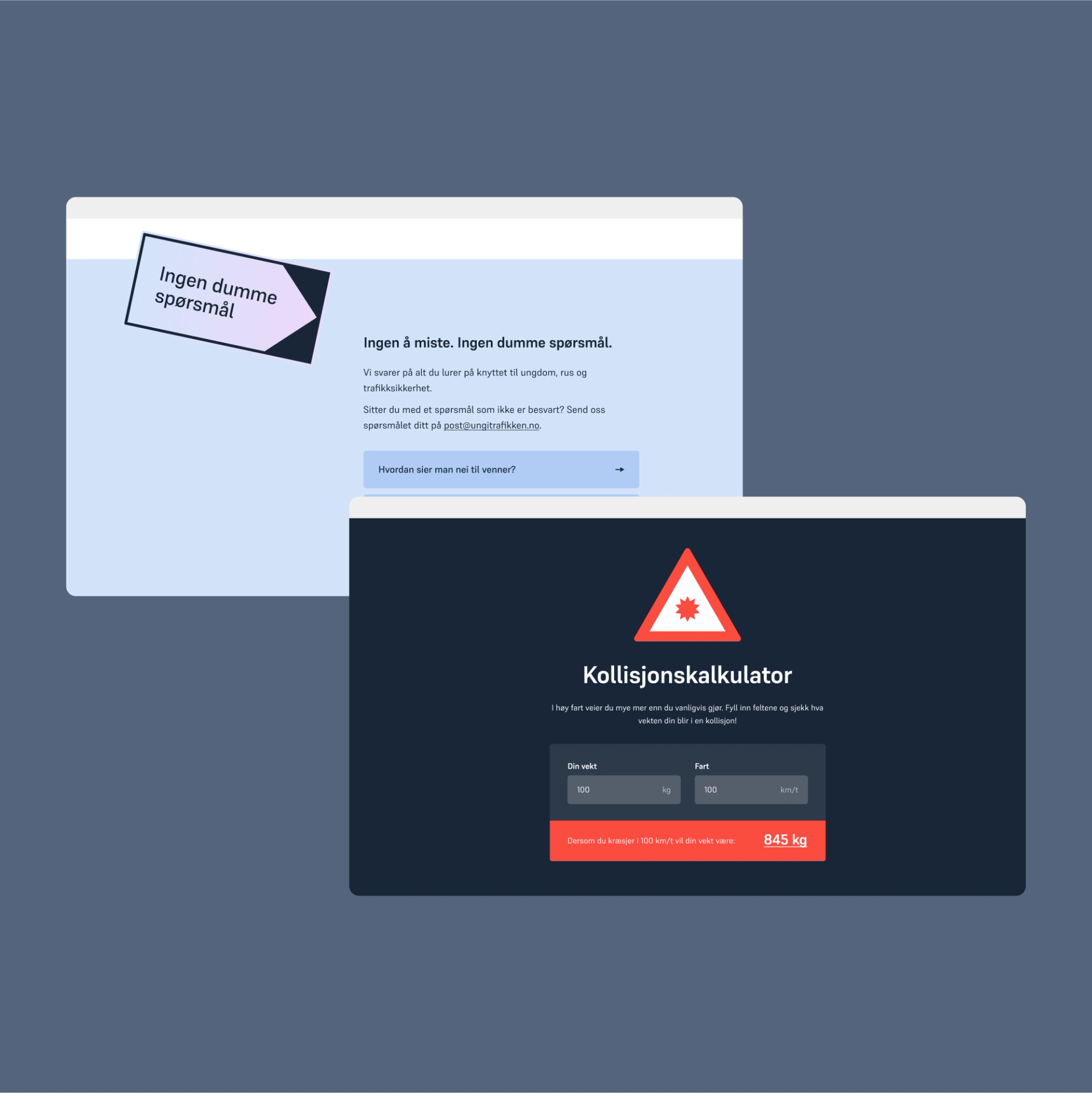 a computer screen with a sign that says ' kollisjonskalkulator ' on it