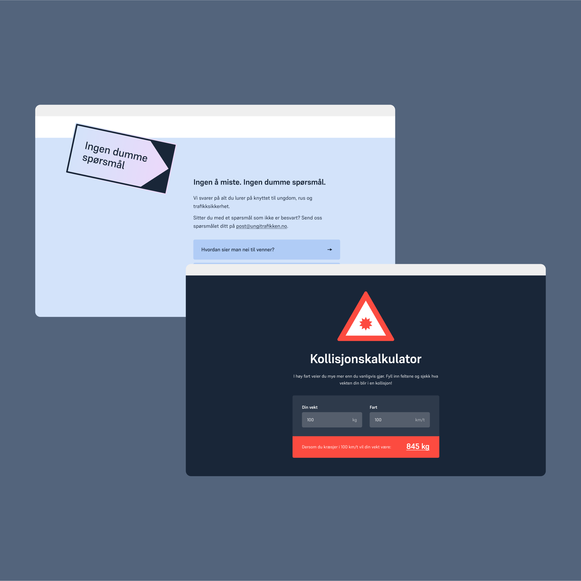 a computer screen with a sign that says ' kollisjonskalkulator ' on it