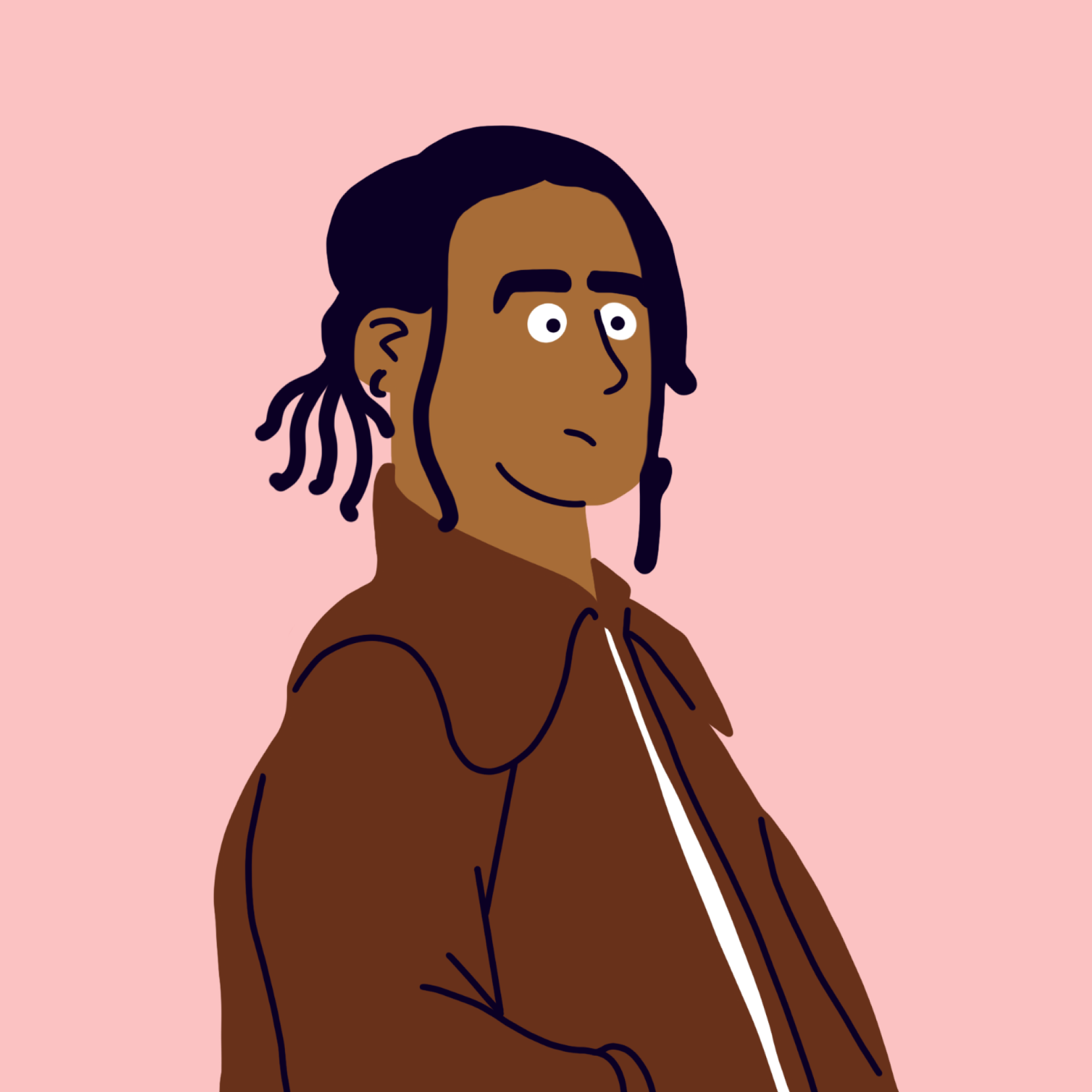 Illustrasjon av gutt med fletter og skinnjakke