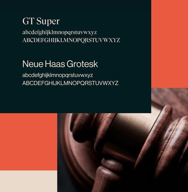 Fontene GT Super og Neue Haas Grotesk i bruk pÄ profilen til Advokatfirmaet Grindstad