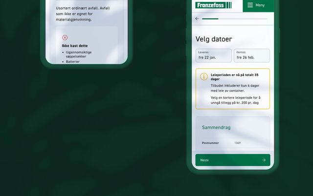 Screenshot fra nettbutikken til Franzefoss. Eksempel pÄ hvordan man fÄr beskjed om at leieperioden er for lang.