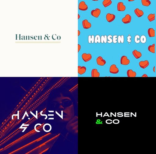 "Hansen og co" skrevet i fire ulike stiler. En elegant stil, en leken, en abstrakt og en moderne.