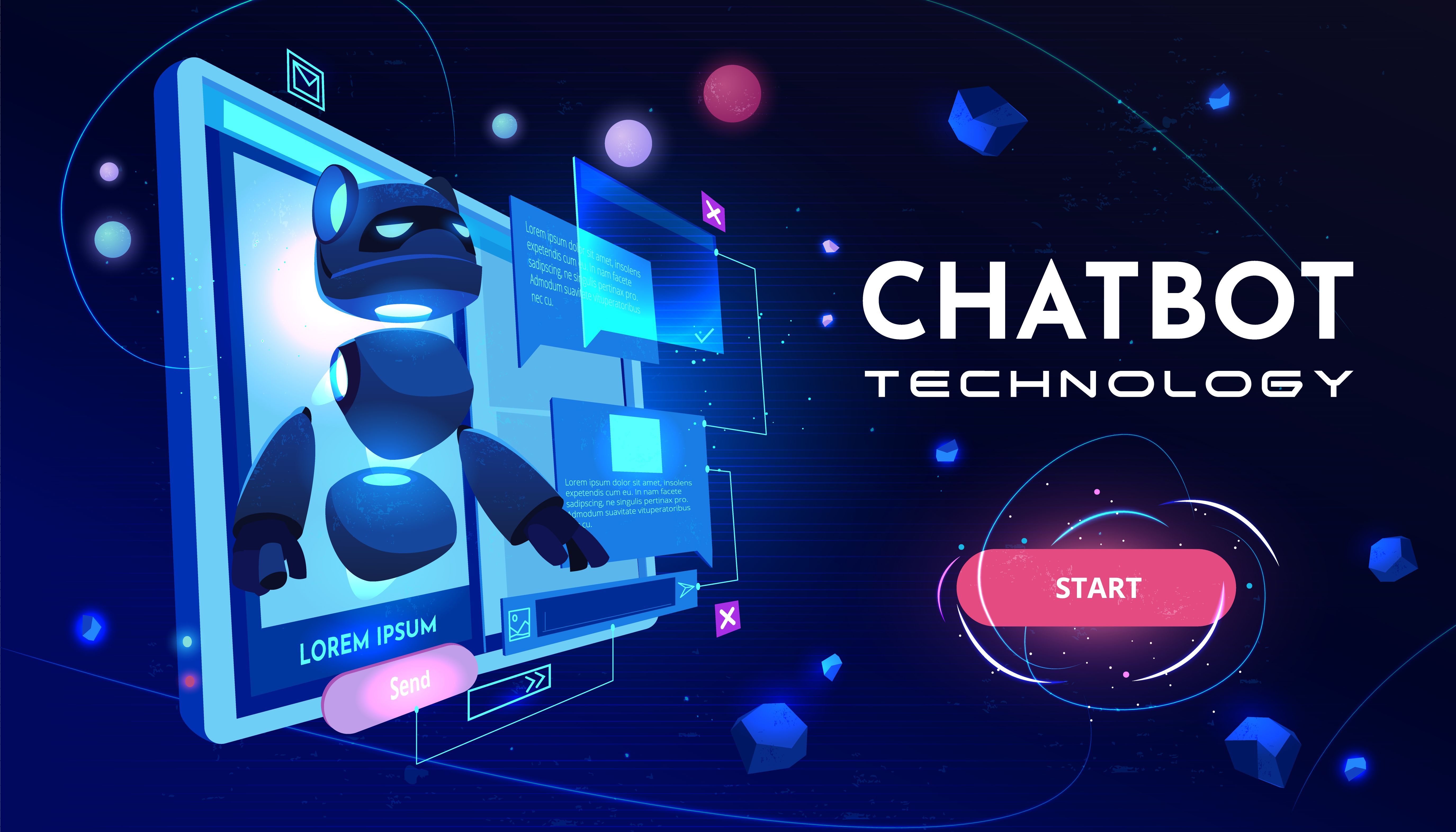 the chatbot technology logo with a blue background