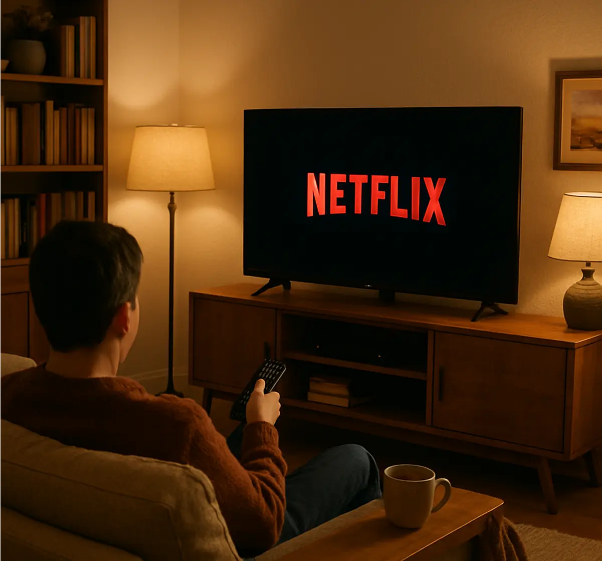 a man sitting on a couch in front of a television