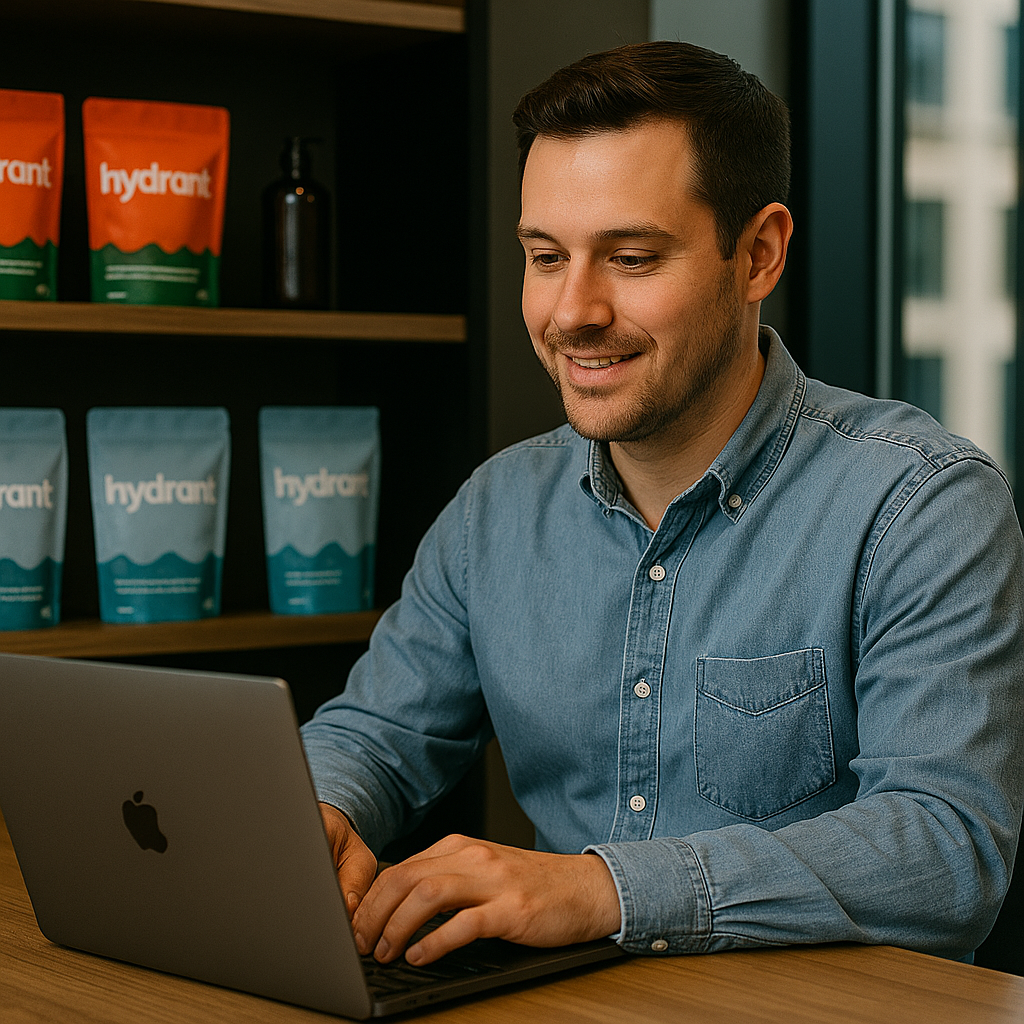 a man sitting in front of a laptop computer
