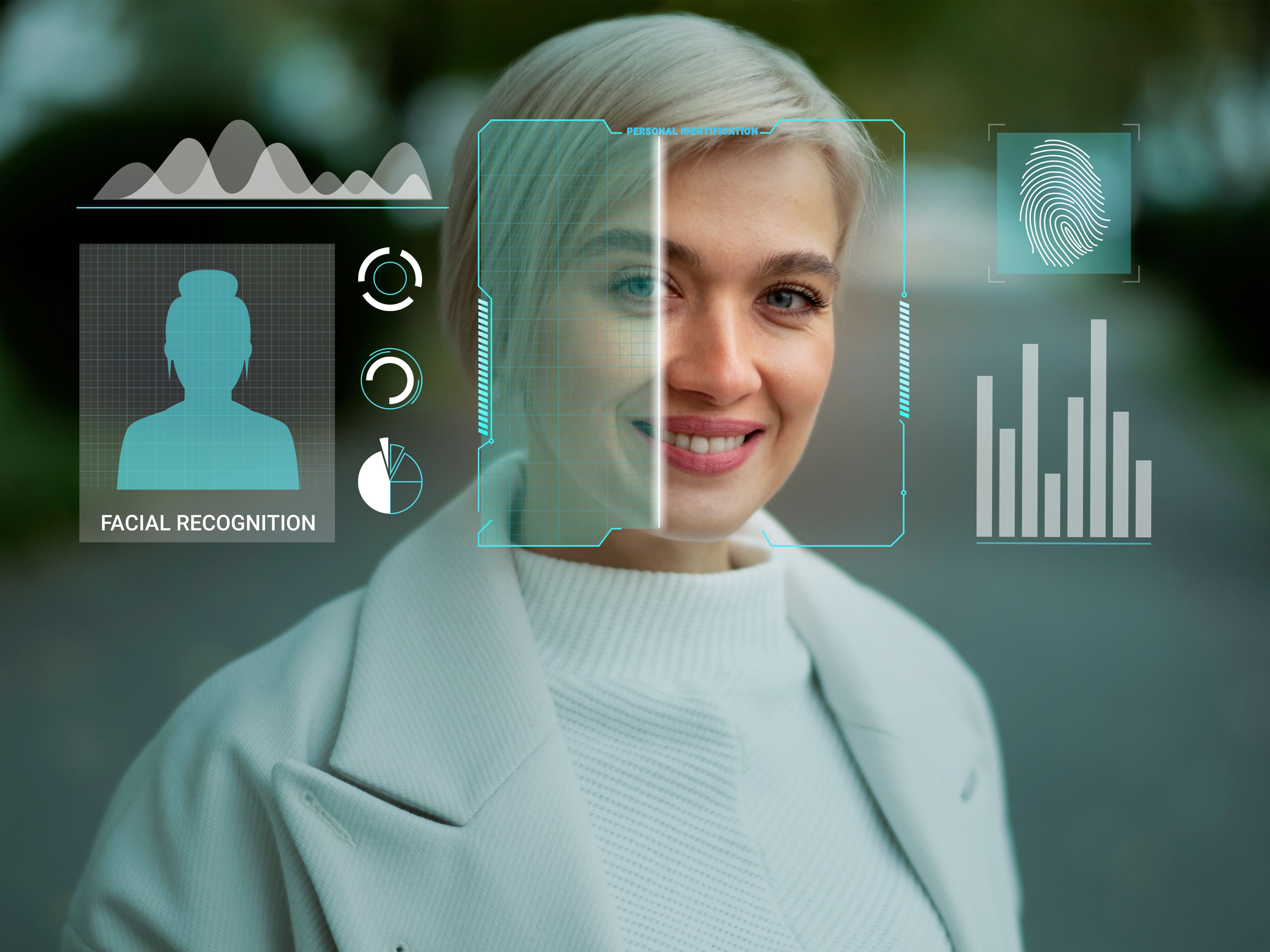 a woman in a business suit is looking at the camera