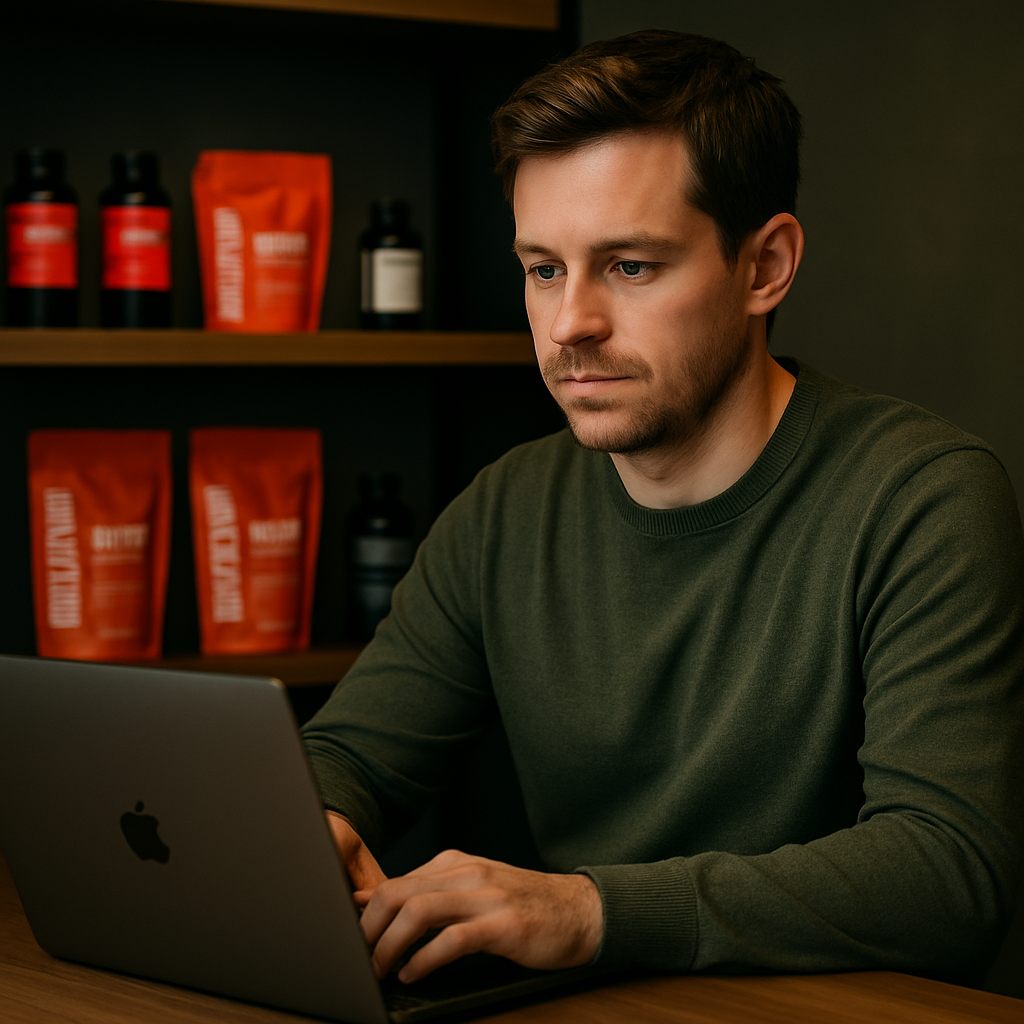 a man sitting in front of a laptop computer