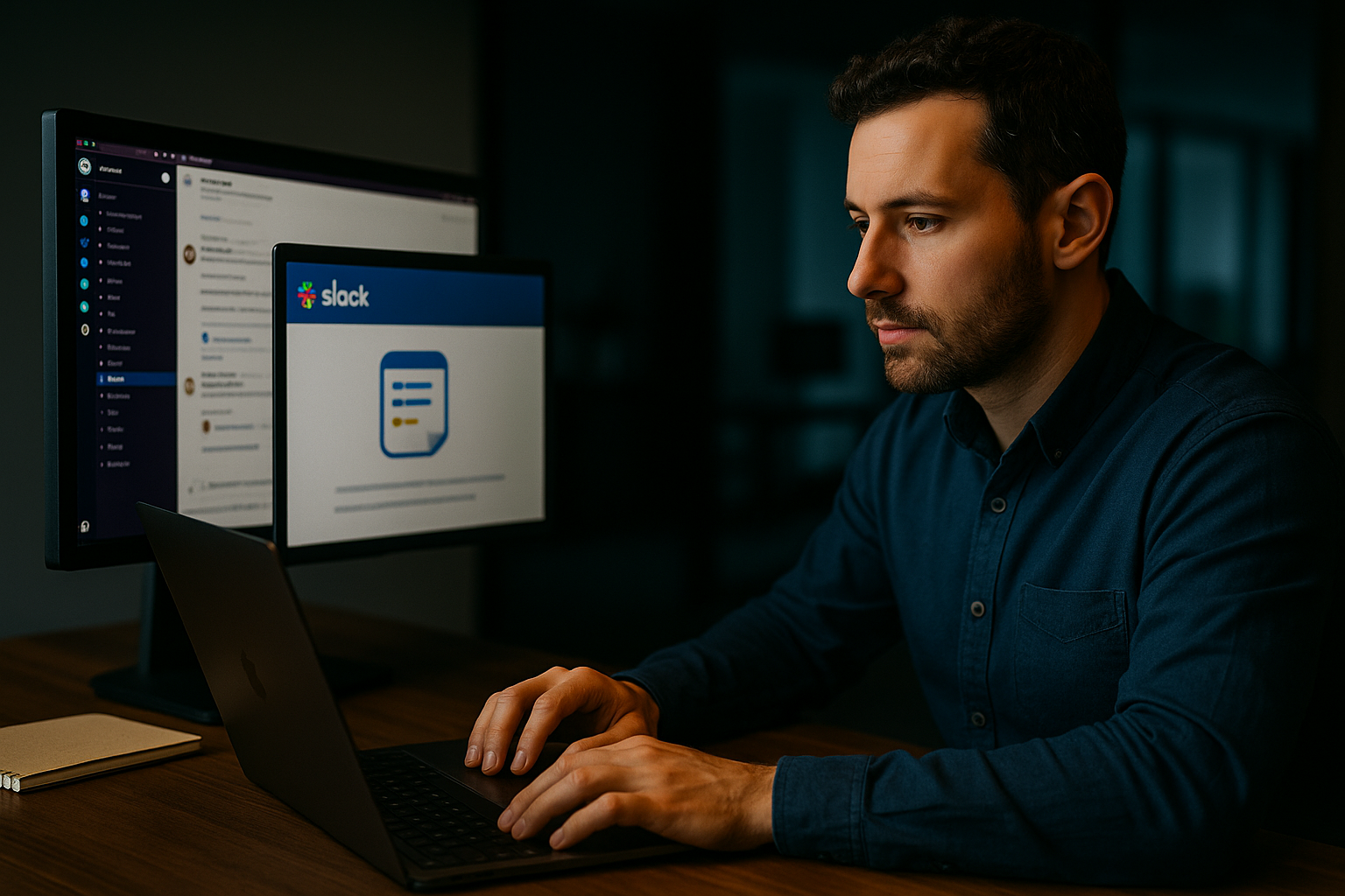 a man sitting at a desk using a laptop computer