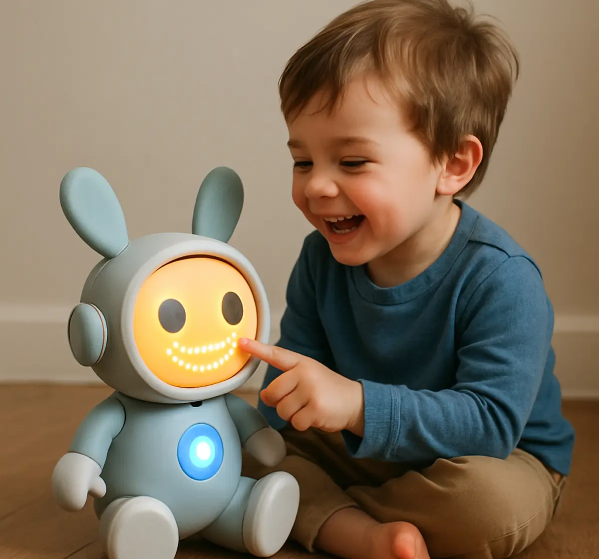 a little boy playing with a toy that looks like a rabbit