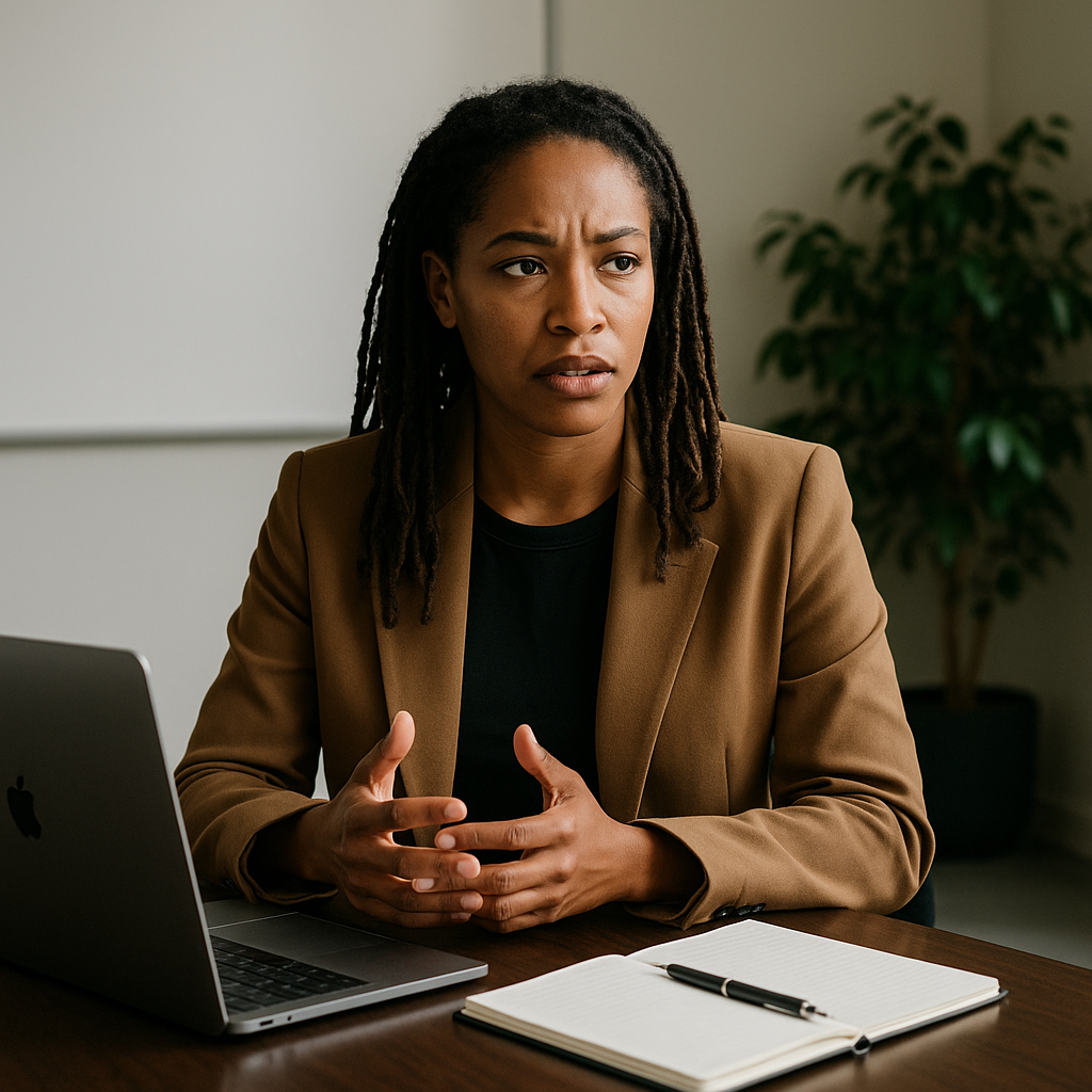 a woman sitting in front of a laptop computer