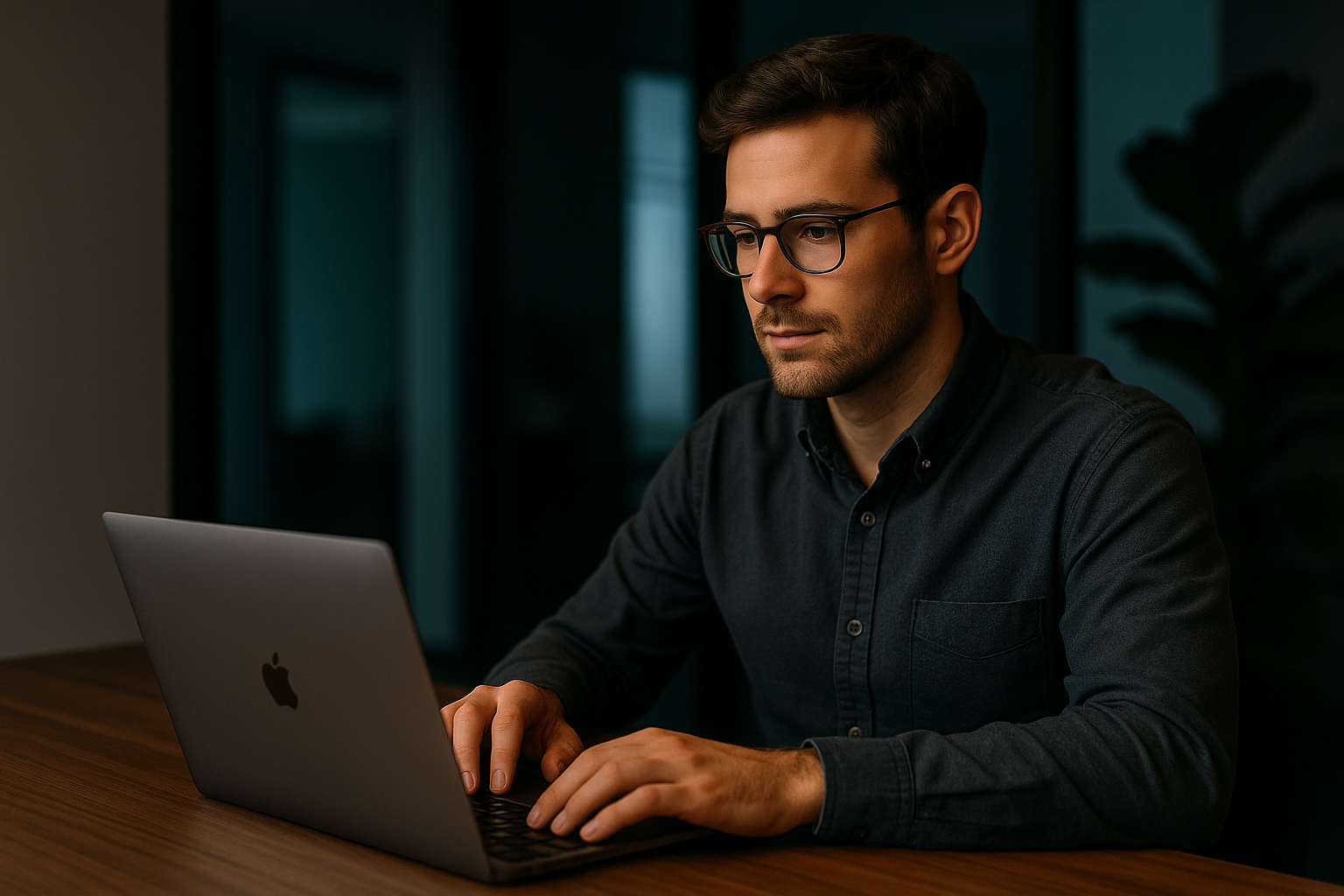 a man sitting at a table using a laptop computer