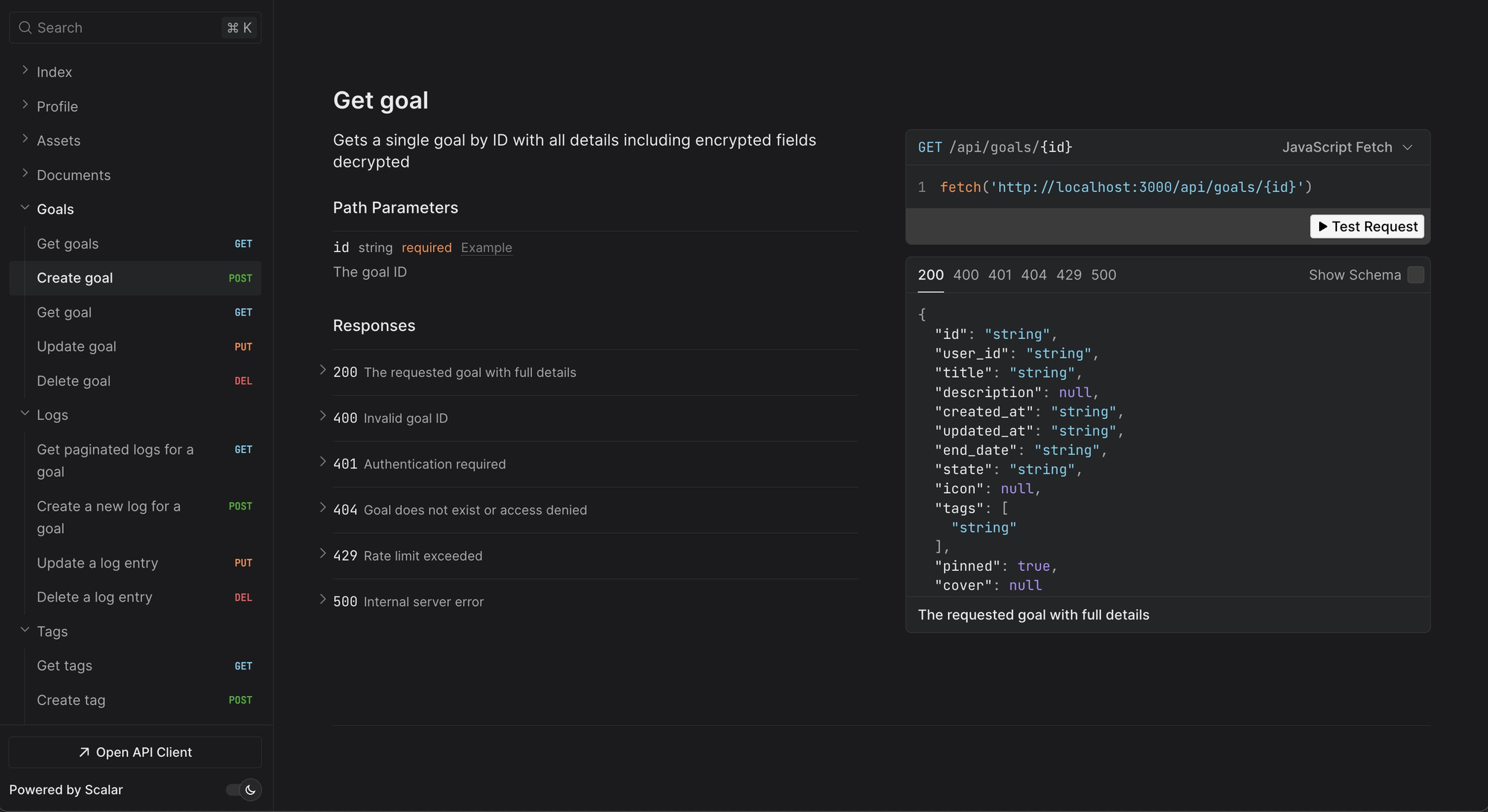 API docs for Jadebook