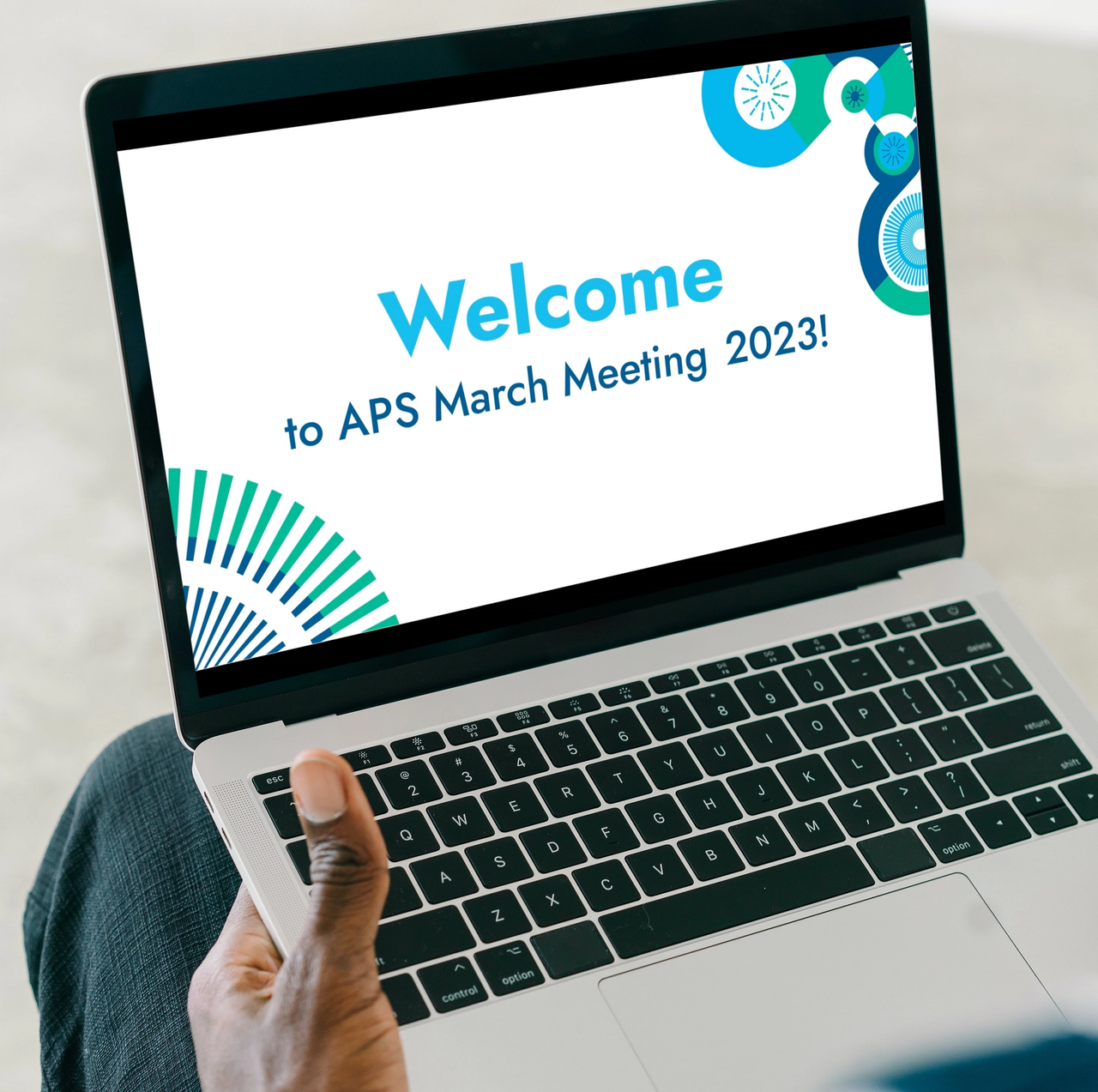 APS March Meeting 2023 Welcome screen on laptop