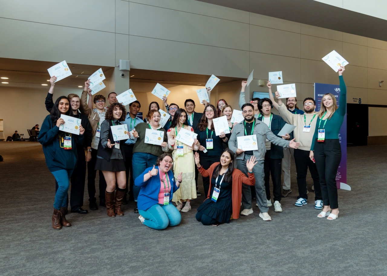 Future of Physics Days students celebrating their presenter awards 