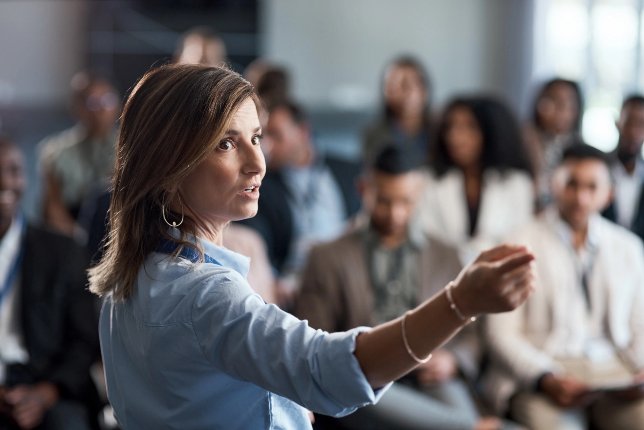 A woman giving a presentation