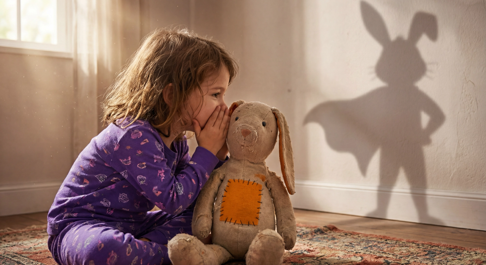 Child playing with stuffed bunny