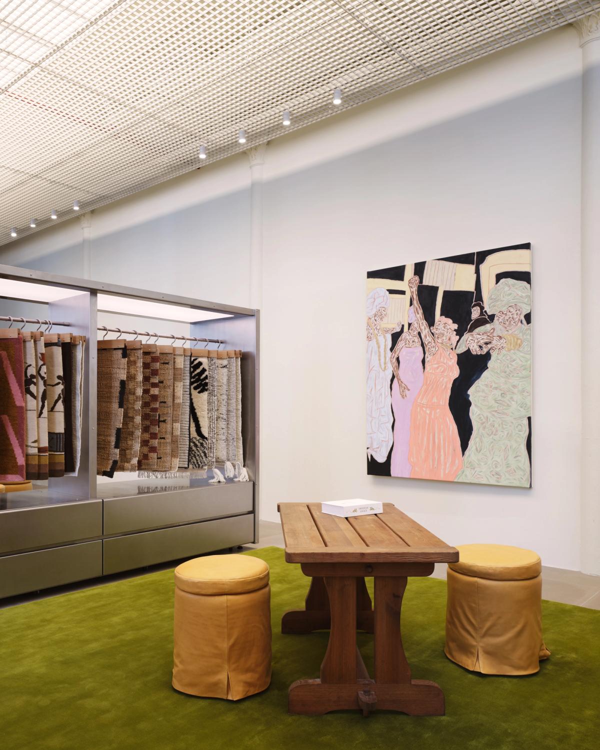 Plush wool rug Grand in Milano Green pictured in the Nordic Knots flagship store in Soho, New York.