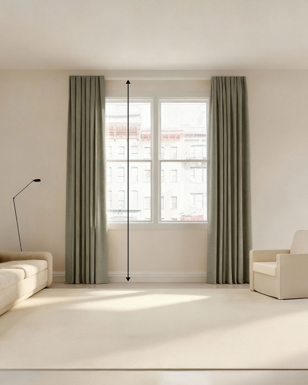 Measure the curtain drop from the top of the track down to the floor for the correct length.