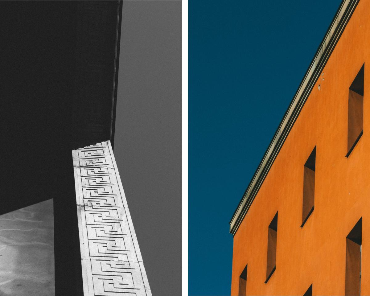 Collage de deux gros plans de la bibliothèque Stadsbiblioteket à Stockholm.