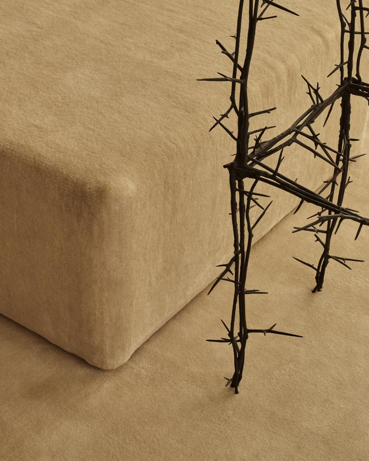 A close-up of Grand rug in Butter featured at Nordic Knots' immersive exhibition created by Alexander May in New York, USA.