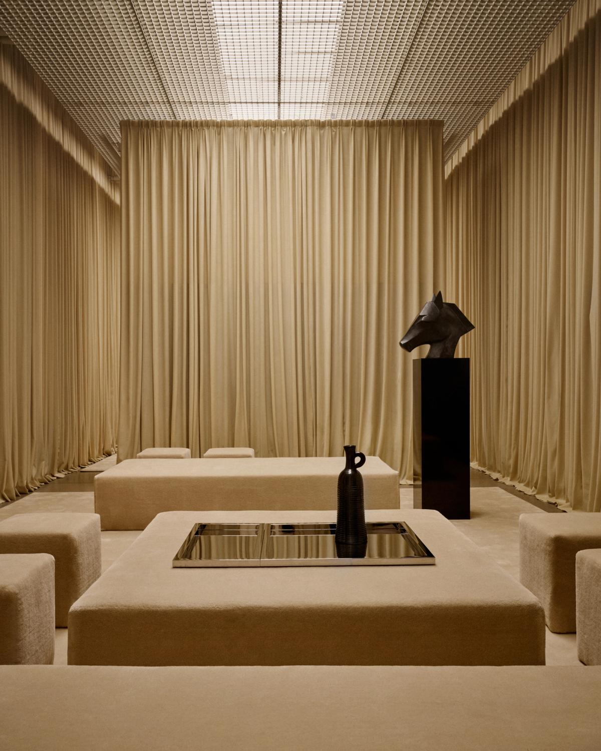 Grand rug in Butter featured at Nordic Knots' immersive exhibition created by Alexander May in New York, USA.