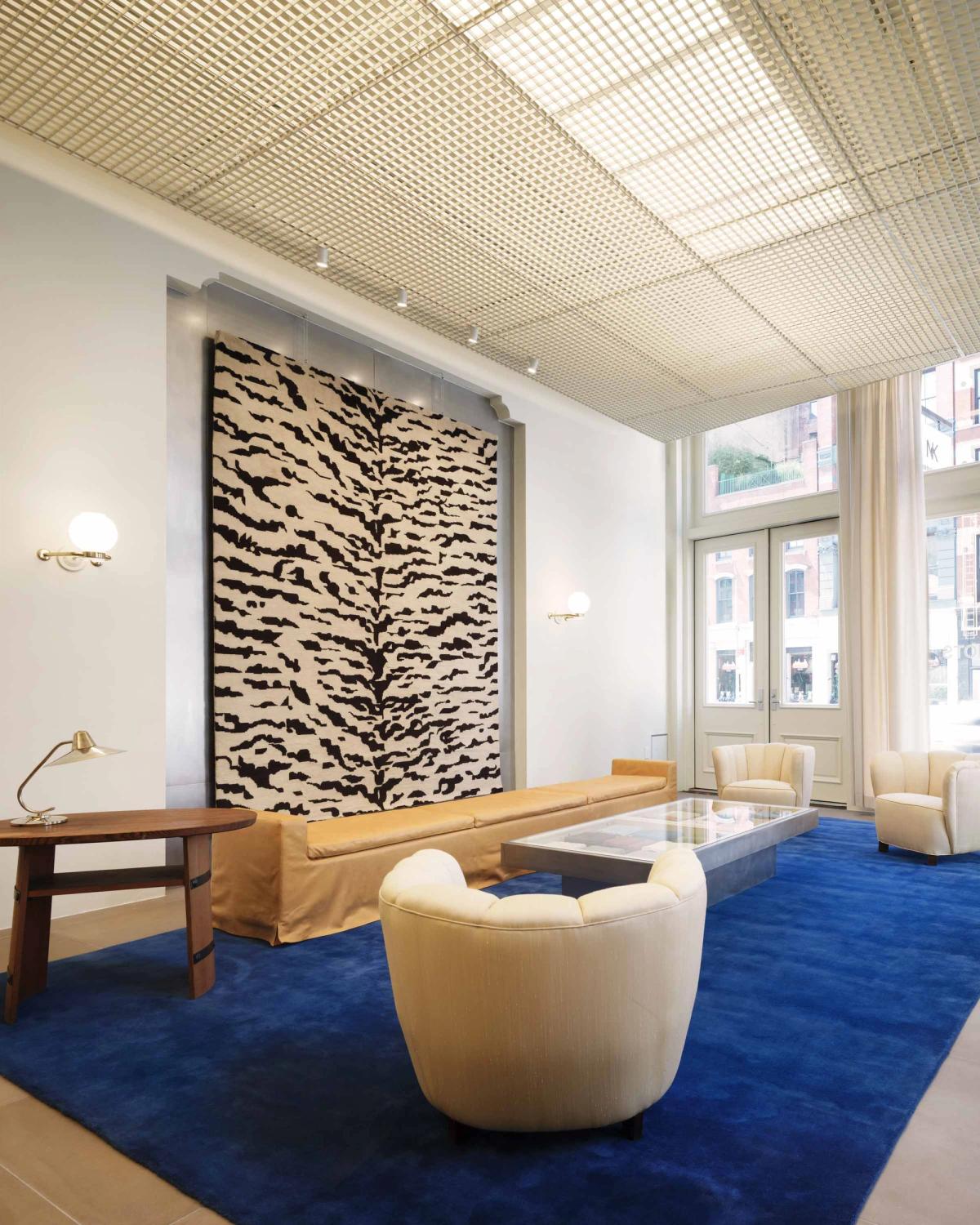 Plush wool rugs Grand Deep Blue and Tigris pictured in the New York flagship.