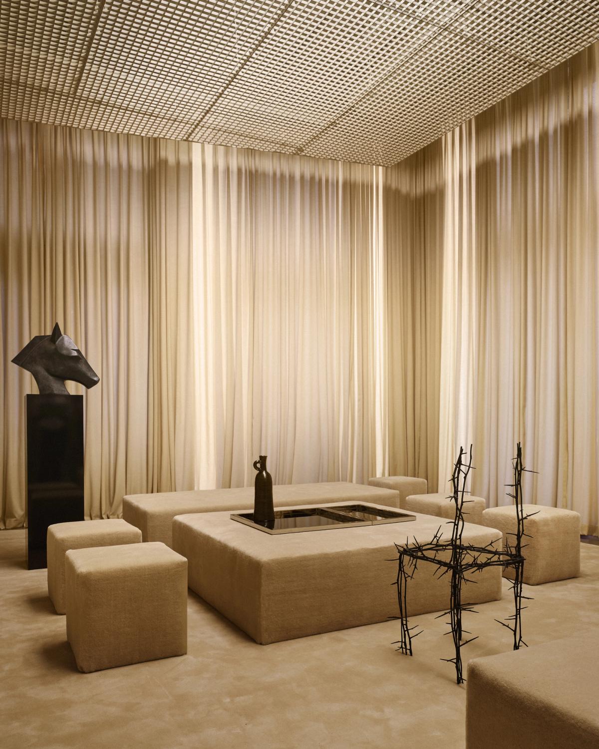 Grand rug in Butter featured at Nordic Knots' immersive exhibition created by Alexander May in New York, USA.