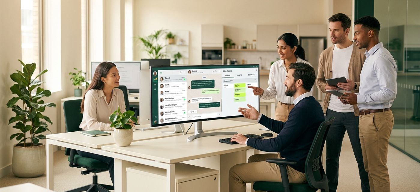 Shared WhatsApp team inbox on a monitor for UK local businesses — BryteChat blog cover