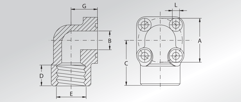 BSP Threaded 90° Connectors With 4 Fixing Holes
