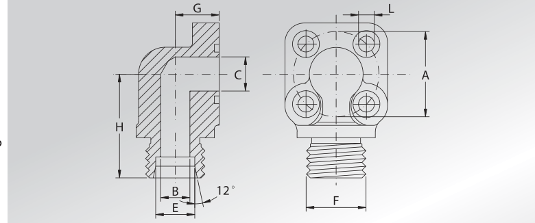 DIN 3901 - 3902 Metric Threaded 90° Connectors With 4 Fixing Holes