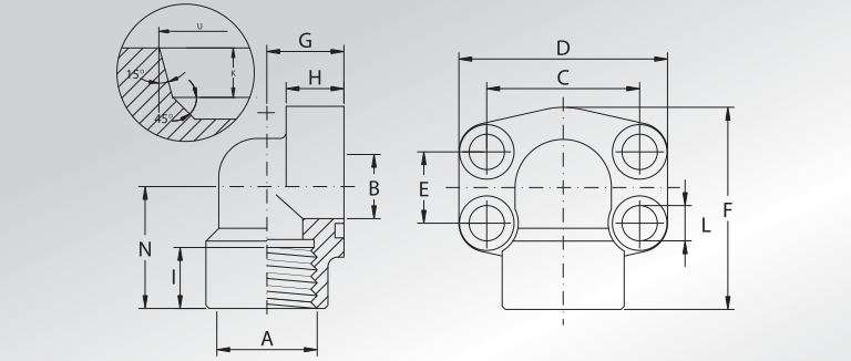 “un” Threaded 90° Flanges With O-ring Groove Parallel Thread