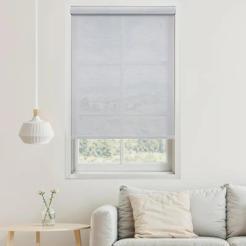 Horizontal Stripe Blackout Roller Shade - Light Gray installed view