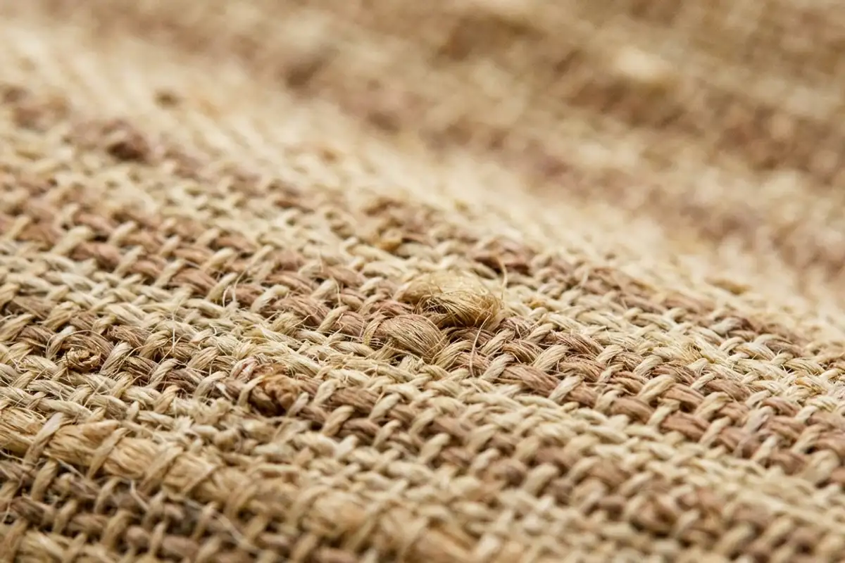 Close-up of natural dual-stripe hand-woven texture — bamboo, linen and paper fibers on traditional loom