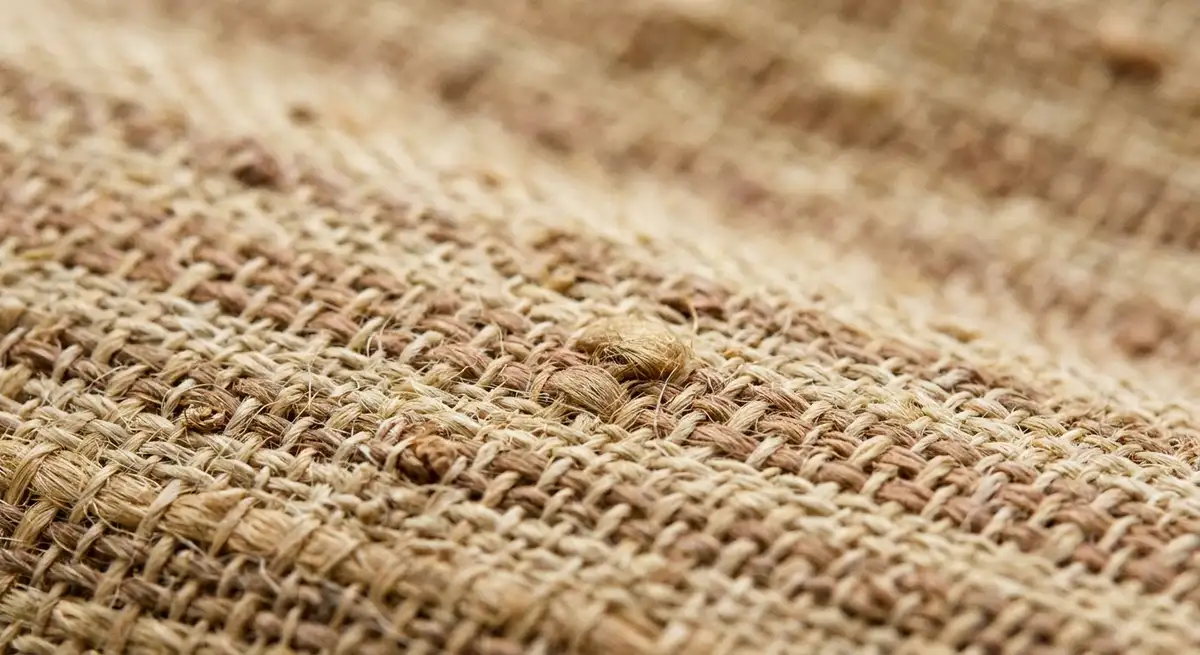 Close-up of natural dual-stripe hand-woven texture — bamboo, linen and paper fibers on traditional loom