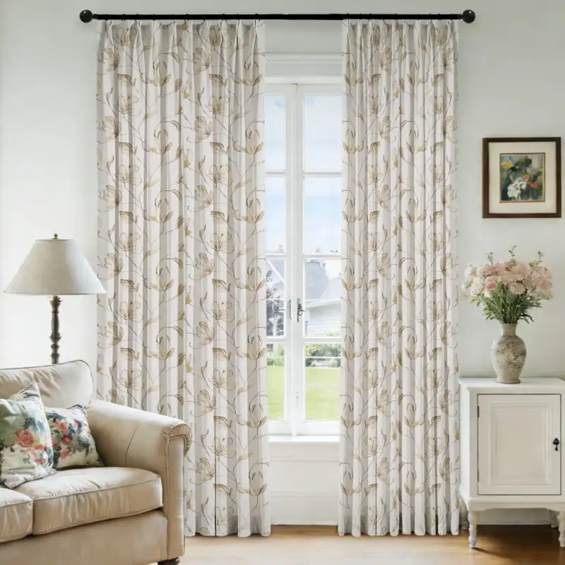 Magnolia Sprig Roman Shades - Off-white Magnolia installed view